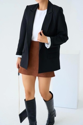 Defymoda Astarı Çizgili Ceket - Siyah Siyah