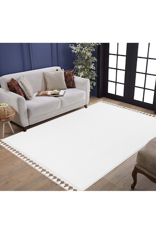 Valeryhome Vl Comfort Peluş Halı Beyaz Düz Saçaklı Beyaz