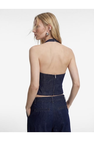 Koton Kolsuz Pamuklu Denim Halter Yaka Bluz Koyu İndigo 6sal30011md Dark Indigo