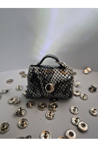 Gogo Charm Çanta Aksesuarı Mini Çanta Hakiki Deri Yılan Gri - Siyah