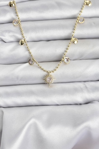 Zarif Kadın İçin Golden Pirinç Zirkonlu Kutup Yıldızı Kadın Kolye Standart