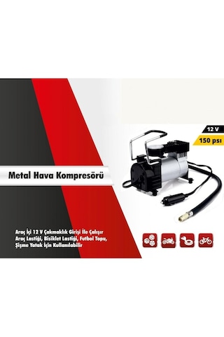 Metal Gövde Araç Çakmaklık Hava Komresörü 12 Volt