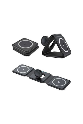 Pazly Usb-c Katlanabilir Kablosuz Şarj Cihazı, 3'ü 1 Arada Kablosuz Şarj İstasyonu, Pratik Tasarım, Hızlı Şarj, Qi Uyumluluğu