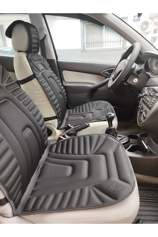 2,li Oto Koltuk Kılıfı Minder Alkantra Kumaş Siyah Renk Slikon Direksiyon Kılıfı