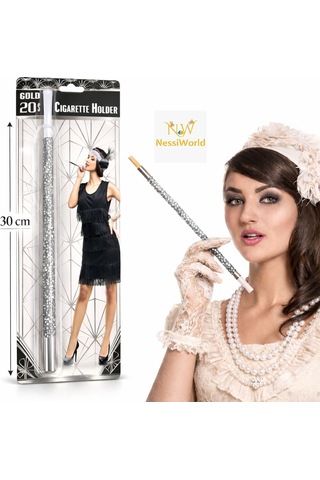 30 Cm Gümüş Payetli Sigara Tutacağı 1920 Ler Gatsby Parti Aksesuarı "