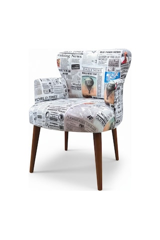 Roma Modern Tekli Koltuk Berjer - Dijital Baskılı Kumaş - Ahşap Ayak - Gazete Desen Gazete Desen