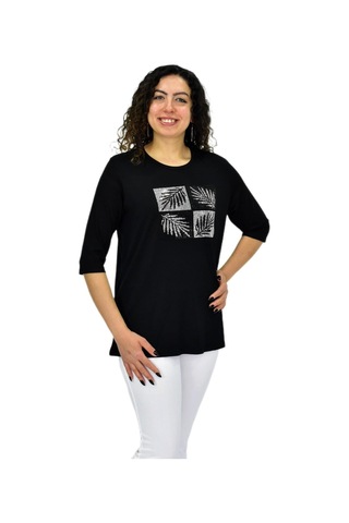 Caftan Kadın Kısa Kol Taşlı Bluz Bgl-st04710 Siyah