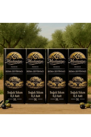 Mudaniya Natürel Soğuk Sıkım Erken Hasat Sızma Zeytinyağı 4 x 5 L
