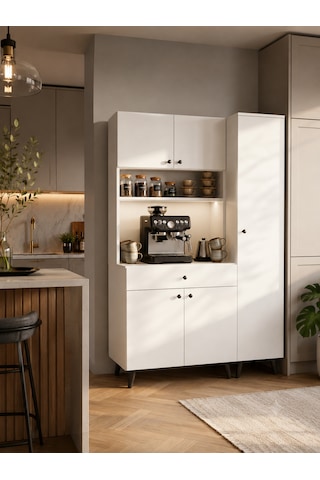 Velora 115 Cm Kahve Köşesi Çok Amaçlı Dolap Kiler Mutfak Dolabı 1 Beyaz