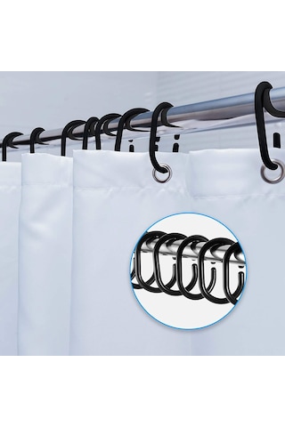 Folinda 24 Adet Silikon Banyo Perde Halkaları - Açık Tip, Hafif Ve Dayanıklı, Kolay Kurulum, 1 İnç Çubuklar İçin, Siyah Siyah