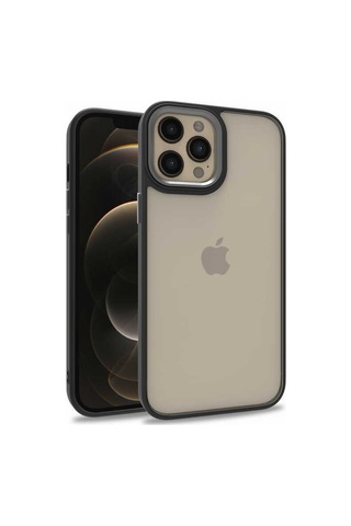 Apple Uyumlu iPhone 12 Pro Max Kapak Metal Kamera Korumalı Arkası Şeffaf Silikon Kılıf - Lila