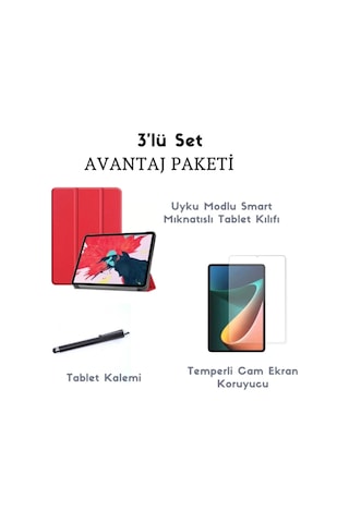Xiaomi Uyumlu Mi Pad 5 Pro Kılıf Seti Smart Uyku Modlu Tablet Kılıfı + Ekran Koruyucu + Kalem