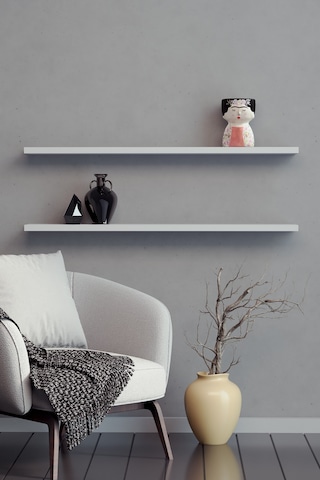 Yankı-BYEG 2li 80 cm Mat Beyaz Mdf Duvar Rafı Gizli Bağlantı Kitaplık
