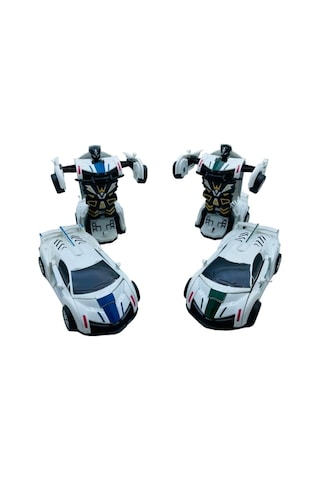 Robota Dönüşen Polis Arabası Lamborghini Oyuncak Transformers Bugatti Robot Araba Beyaz - Mavi