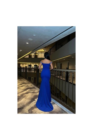 Lior Design Kadın Modern Kalp Yaka Balık Kesim Askılı Abiye Elbise Saks