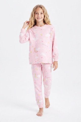 Modanino %100 Pamuk Ve Baskılı Kız Çocuk Pijama Takımı 8-13 Yaş 12739ıs Pembe
