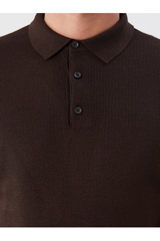 Lcwaıkıkı Classic Kahverengi Polo Yaka Uzun Kollu Erkek Triko Kazak