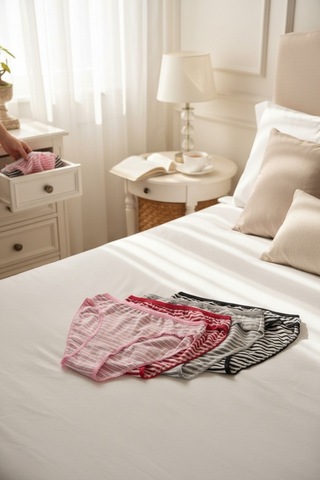 Papatay 7423 Kadın Standart Normal Bel Yumuşak Kumaşlı Hava Alabilen Çizgi Desenli 4'lü Paket Bikini Külot Çok Renkli Çok Renkli