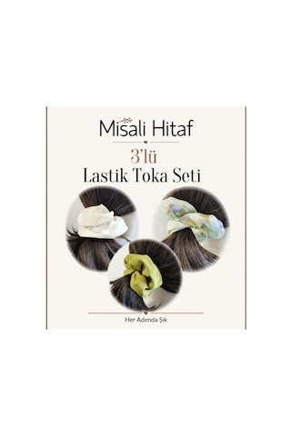 3'lü Lastik Toka Seti Kadın Saç Tokası Saç Lastiği Beyaz - Yeşil - Turkuaz