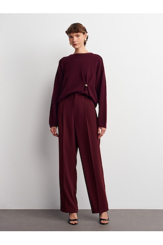 Dilvin 7954 Yüksek Bel Pantolon-bordo Bordo