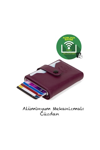 Adelina Mor Nova Deri Mekanizmalı Çıt Çıtlı Kartlık Cüzdan Mor