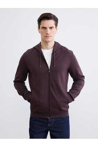 Lcwaıkıkı Basic Mürdüm Kapüşonlu Erkek Fermuarlı Sweatshirt