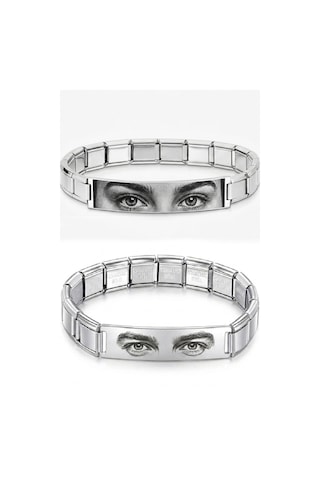 Kişiye Özel Göz Resim Baskılı İtalyan Charm Plakalı Unisex Çelik Bileklik Scb93g Gri