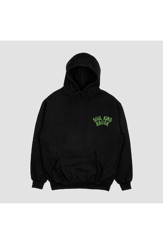 Unisex Siyah Brook Baskılı Hoodie Oversize Kapşonlu Sweatshirt Siyah