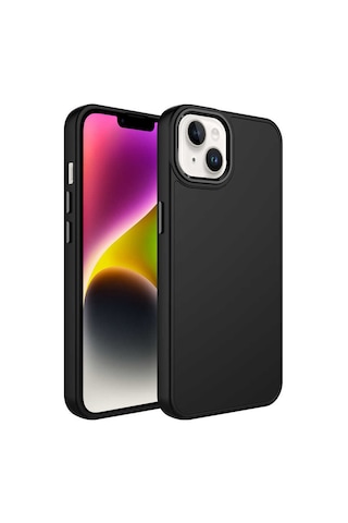 Apple Uyumlu iPhone 14 Plus Uyumlu Metal Çerçeve Ve Buton Tasarımlı Silikon Zore Luna Kılıf-siyah Siyah -