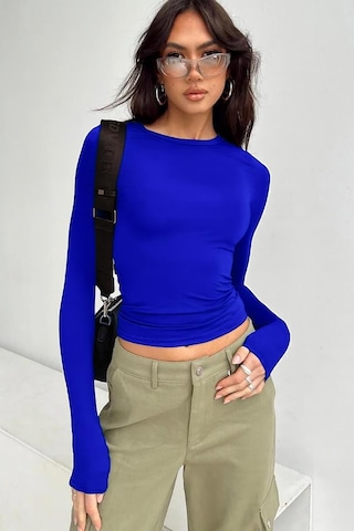 Madmext Saks Bisiklet Yaka Basic Uzun Kollu Bluz Mg1701
