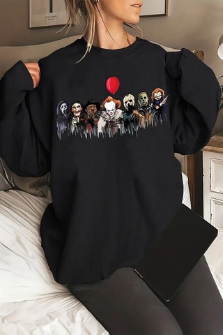 Uyguntarz Korku Karakterleri Baskılı Unisex Oversize Sweatshirt Antrasit