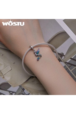 Wostu 925 Ayar Gümüş Renkli Emaye Uçan Ejderha Kolye Charms Kadınlar İçin Dıy Bilezik Ve Kolye Gümüş