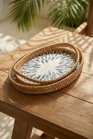 Palma Oval Bambu Sunum Tepsi Seti Renkli