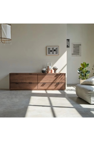 Vintage Walnut Model Devirme Kapaklı Masif Ahşap Tv Ünitesi