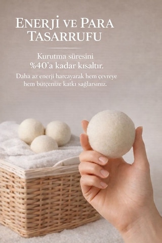Glanz 3 Adet Yün Keçe Çamaşır Kurutma Topu 7 - 8 Cm - Doğal Ürün Açık Bej