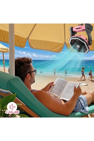 Motion003 Roykaw 10000mah Sarj Edilebilir Kamp Fanli Telefon Sarjli Led Aydinlatmali Cadir Fan Pembe