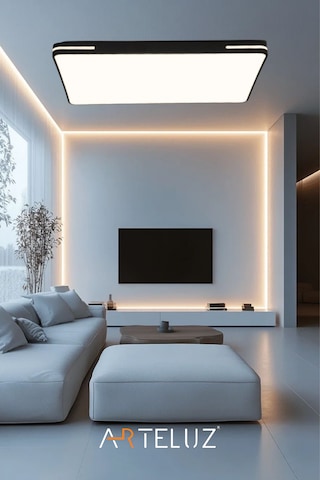 Kare Model Modern Plafonyer Avize 90x60 Cm SİYAH İÇİ BEYAZ
