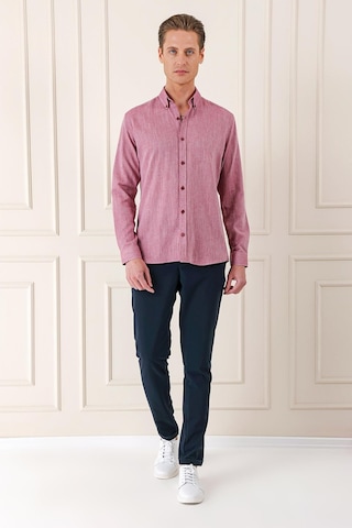 Efor Slim Fit Düğmeli Yaka %100 Pamuk Klasik Bordo Gömlek Gk 723 Bordo