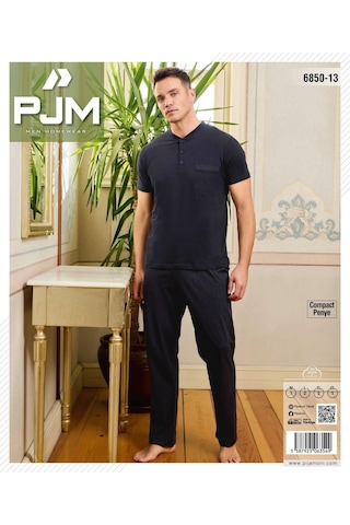 Pijamoni Erkek Düğme Yaka Kısa Kol Pijama Takımı 6850/13 - 1 Adet Koyu Lacivert