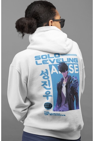 Sevbano Solo Leveling Sung Jinwoo Arise Anime Sırt Baskılı Unisex Oversiz beyaz