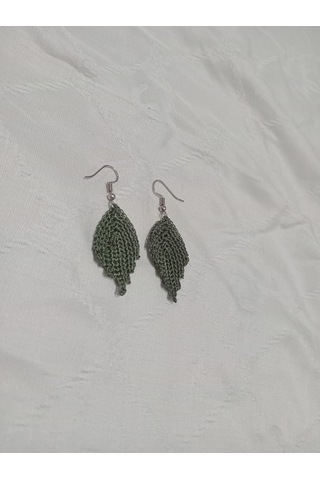 Golden Takış Modern El İşi Örgü Küpe Yeşil