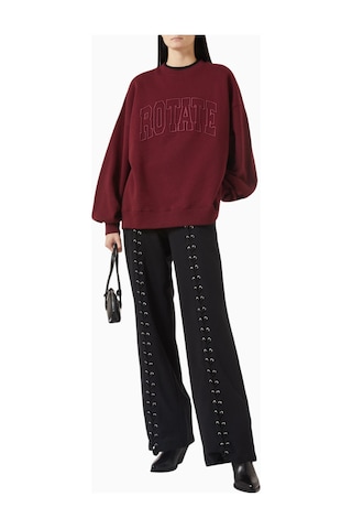 Rotate Birger Christensen Bordo Organik Kot Nakışlı, Oversize Kadın Sweatshirt