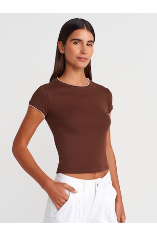 Dilvin 31750 Kontrast Kısa Kollu Tshirt-açık Kahve Açık Kahve