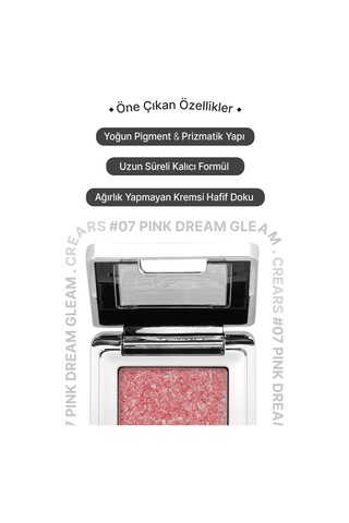 Cre'ars Mücevher Parlaklığında Yoğun Pigmentli Tekli Far Glitter Bomb Eyeshadow 07 Pink Dream Gleam