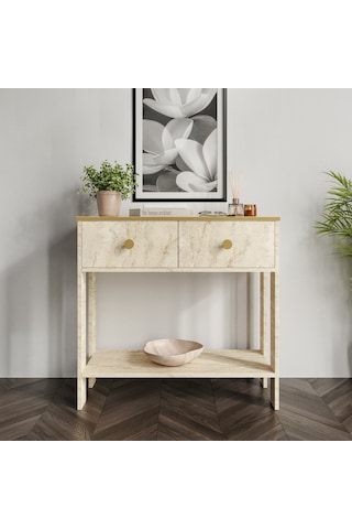 Traverten Desenli Modern Dresuar, 2 Çekmeceli 90cm Mermer Desenli - Tamamı Mdf