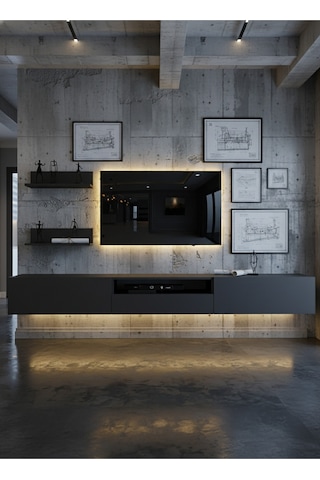 Resital Ledli Duvara Monte Tv Sehpası - Antrasit - W6019-4 Antrasit