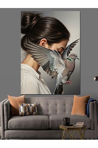Ahşap Tablo Güvercin Kafalı Kadın Sanat