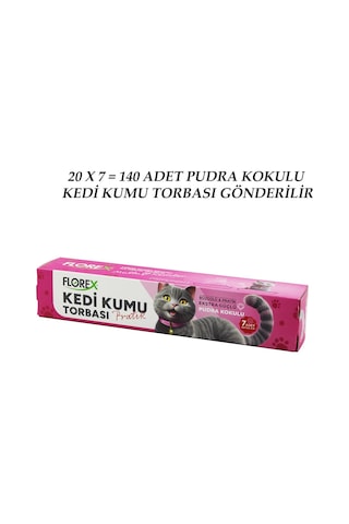 140 Adet Kedi - Evcil Hayvan Kumu Torbası Pratik Pudra Kokulu Büzgülü - Extra Güçlü 82x50cm 50001