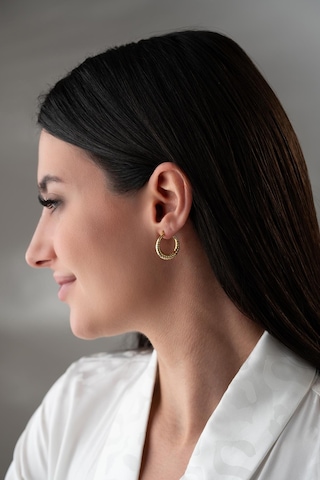 925 Ayar Gümüş Gold Rengi Çizgili Model 20 Mm Şarnel Küpe Gold