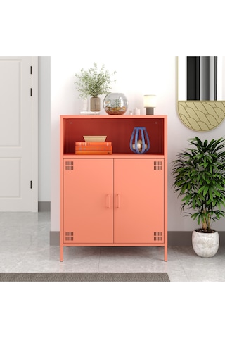 Pera Metal Dolap 2 Kapılı, Açık Raflı 80,50 X 40 X 109,50 Cm - 9 Renk Seçeneği Bulunmaktadır Ral 3022 Somon